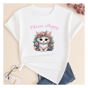 Wählen Sie Happy Cat Print T - Shirt aus