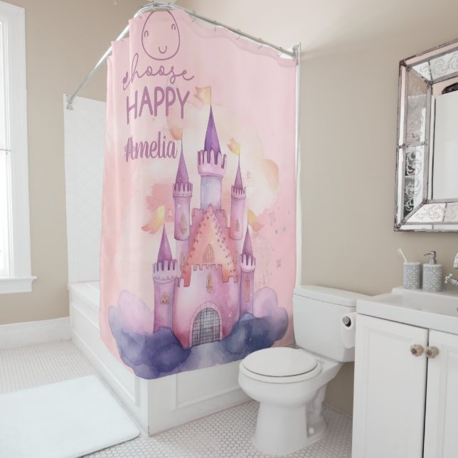 Wählen Sie Happy Palace auf der rosafarbenen Cloud Duschvorhang (Beispiel)