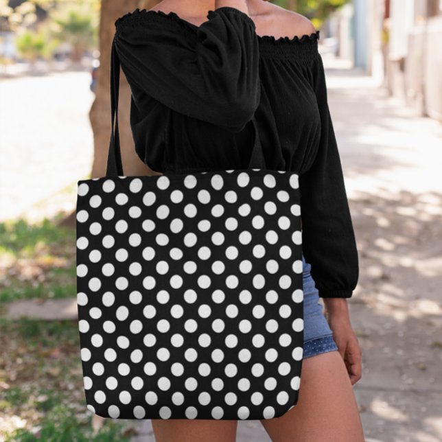 Wählen Sie Ihr eigenes Polka Dot Muster aus (Black and white polka dot shopping bag.)