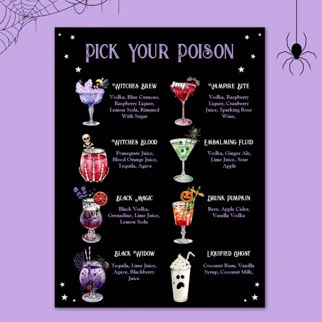Wählen Sie Ihr Halloween-Cocktailmenü aus Poster (Pick Your Poison Halloween Cocktail Menu Poster)