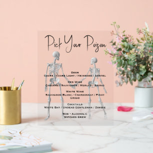 Wählen Sie Ihr Poison Skeleton Wedding Bar Menu Acrylschild
