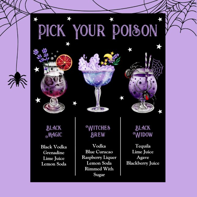 Wählen Sie Ihr Poison Witchy Halloween 3 Cocktailm Poster (Pick Your Poison Witchy Halloween 3 Cocktail Menu Poster)