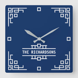 Wählen Sie Ihre Art Deco Retro Geometric Border Quadratische Wanduhr