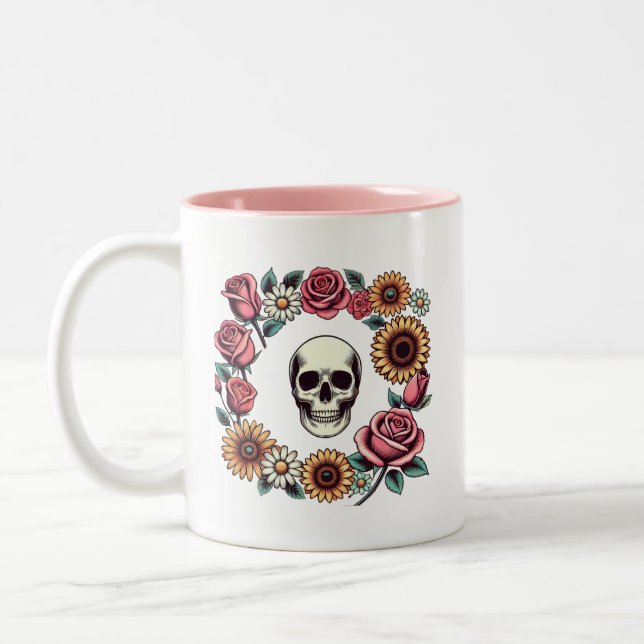 Wählen Sie Joy Skull und Blume Zweifarbige Tasse (Links)