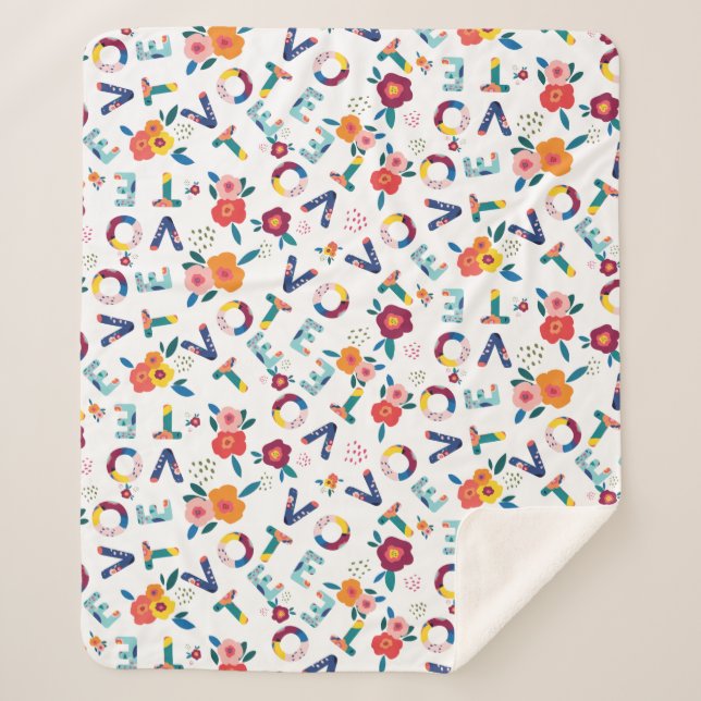 Wählen Sie Modernes Blumenmuster in blaugrünem Ros Sherpadecke (Vorderseite)