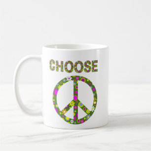 Wählen Sie Peace - Retro Blume Peace Signing Kaffe Kaffeetasse
