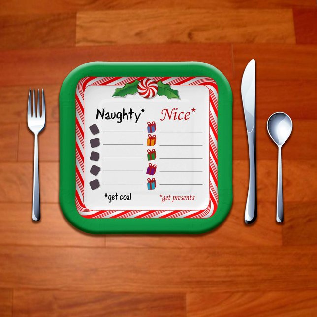 Wählen Sie Seiten! Naughty oder Nice Pappteller (Choose Sides! Naughty or Nice Paper Plates. Check out matching paper cups too!)