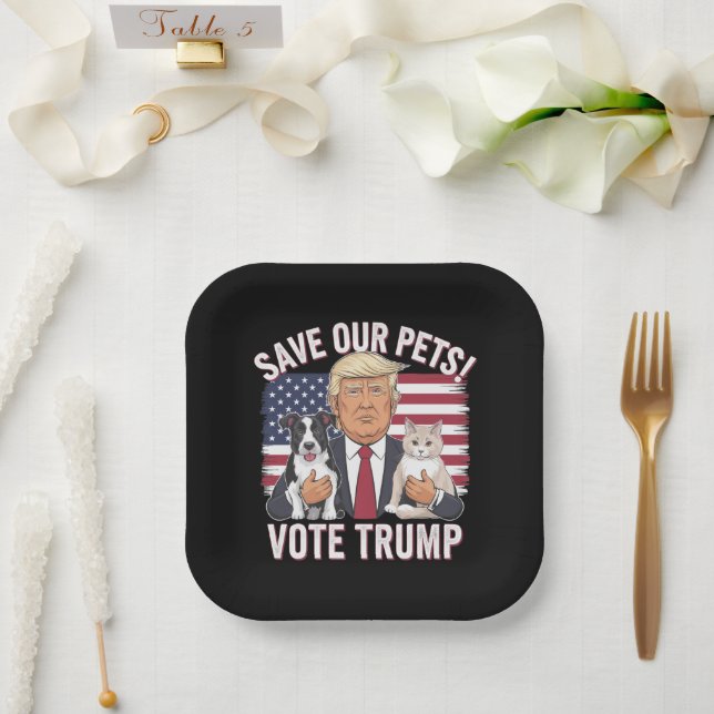 Wählen Sie Trump Rettete unsere Haustiere Katzen H Pappteller (Hochzeit)