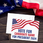 Wahlkampagne 2024 für die Kandidatur im eigenen La Postkarte<br><div class="desc">Anpassbare Postkarten für politische Wahlkampfkandidaten mit der amerikanischen Flagge auf Ihrem Text in rot,  weiß und blau. Fügen Sie bei den Wahlen 2024 Ihre Wahl für den Präsidenten oder ein anderes politisches Amt hinzu. Eigener Text.</div>