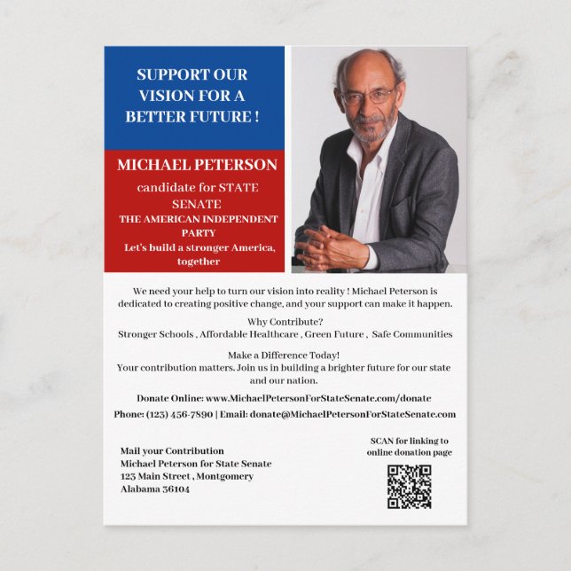 Wahlkampagne zur Finanzierung der Spenden Postkarte (Vorderseite)