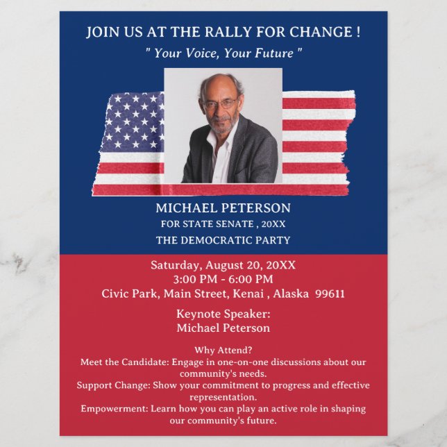 Wahlkampfveranstaltung oder Event USA Flyer (Vorne)