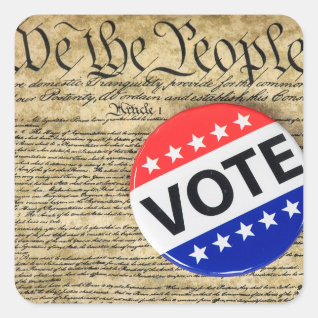 Wahlknopf zur US-Verfassung Quadratischer Aufkleber (Vorderseite)