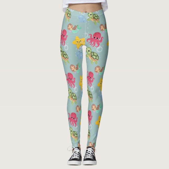 Wahnsinnige Meerjungfrau-Geburtstagsparty Leggings (Vorderseite)