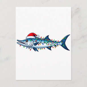 Wahoo Fisch Santa Hut Lichter Lustiger Angel Weihn Postkarte