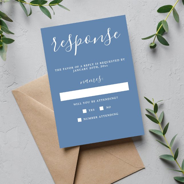 Wahre Einfachheit 1 Denim Blue Minimal Wedding RSV RSVP Karte (Von Creator hochgeladen)