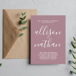 Wahre Einfachheit 1 Mauve Script Minimalistische H Einladung<br><div class="desc">Diese einfache und wunderschöne Hochzeitseinladung ist perfekt für den Minimalisten in uns allen! Bitte kontaktieren Sie mich,  wenn Sie Hilfe bei der Anpassung des Textes dieser Hochzeitseinladung wünschen.</div>