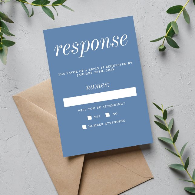 Wahre Einfachheit 2 Denim Blue Minimalistisch Wedd RSVP Karte (Von Creator hochgeladen)