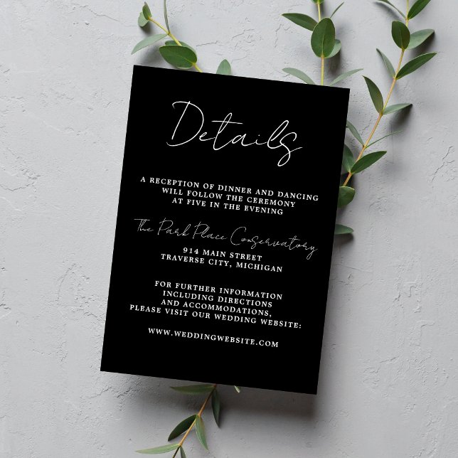 Wahre Einfachheit 3 Script Minimal-Bllack-Hochzeit Begleitkarte (Von Creator hochgeladen)