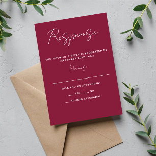 Wahre Einfachheit 3 Script Minimal Claret Wedding RSVP Karte