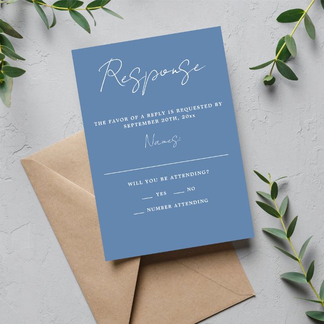 Wahre Einfachheit 3 Script Minimal Denim Wedding RSVP Karte (Von Creator hochgeladen)