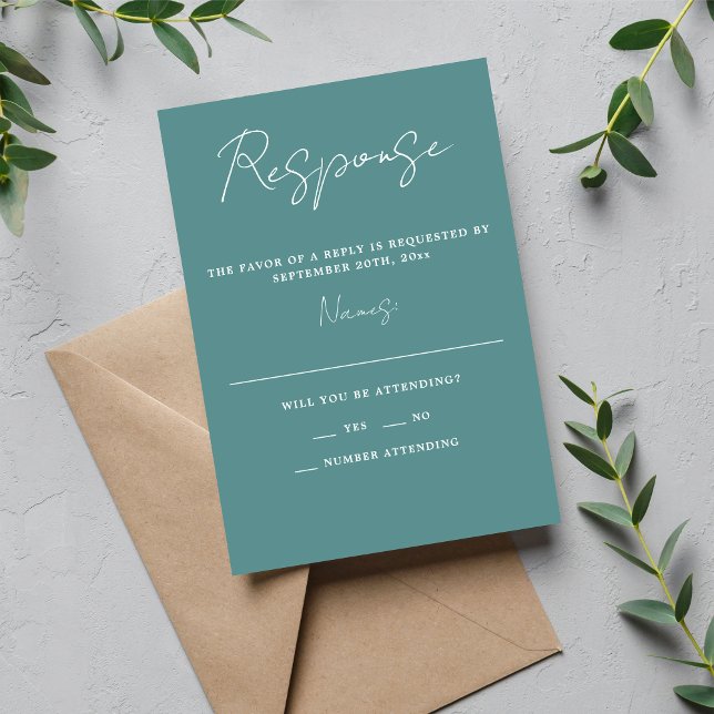 Wahre Einfachheit 3 Script Minimal Duck Ei Wedding RSVP Karte (Von Creator hochgeladen)
