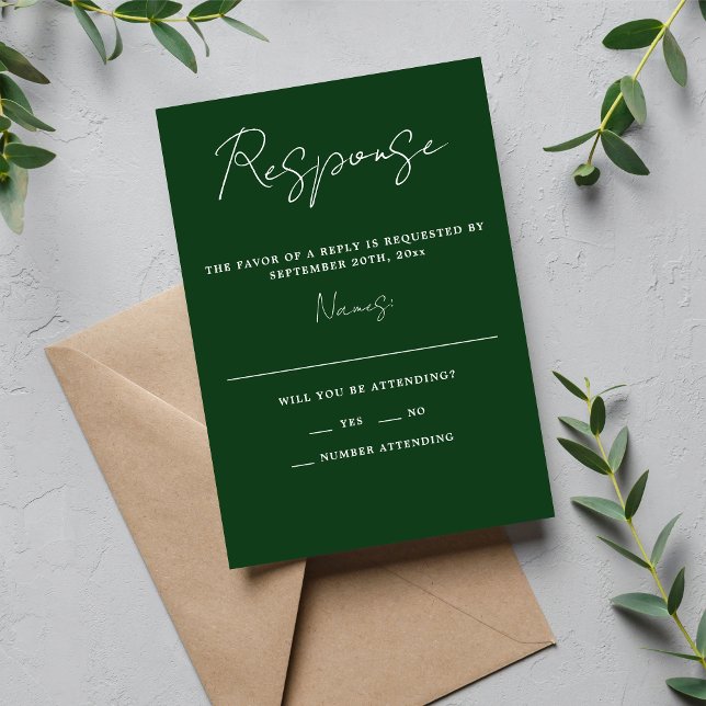 Wahre Einfachheit 3 Script Minimal Evergreen Weddi RSVP Karte (Von Creator hochgeladen)