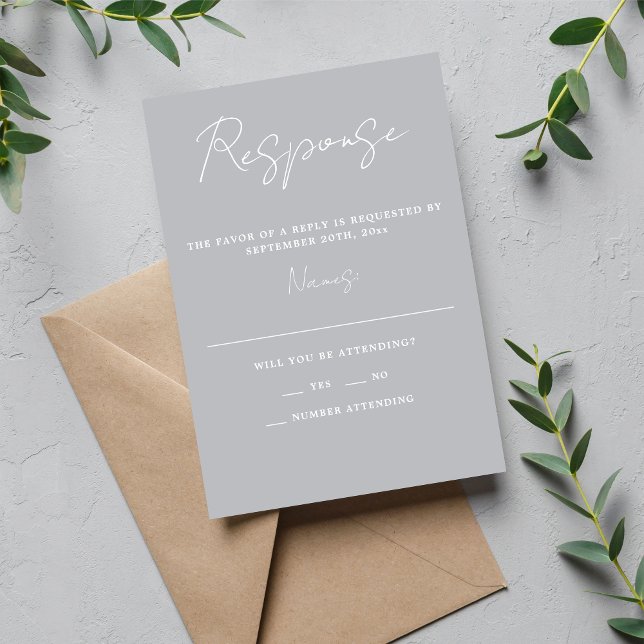 Wahre Einfachheit 3 Script Minimal Sterling Weddin RSVP Karte (Von Creator hochgeladen)