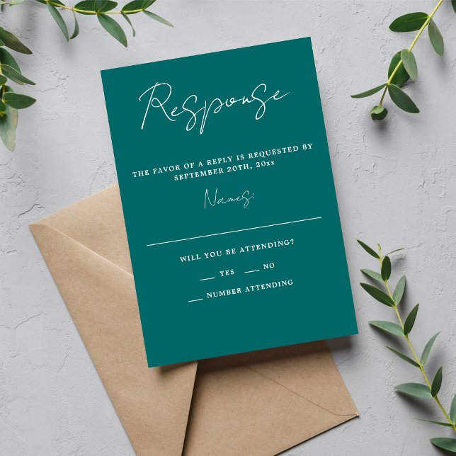 Wahre Einfachheit 3 Script Minimale Aquamarine Hoc RSVP Karte (Von Creator hochgeladen)