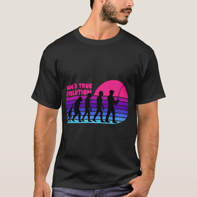Wahre Evolution des Mannes – Lustiger Fischer  T-Shirt (Vorderseite)