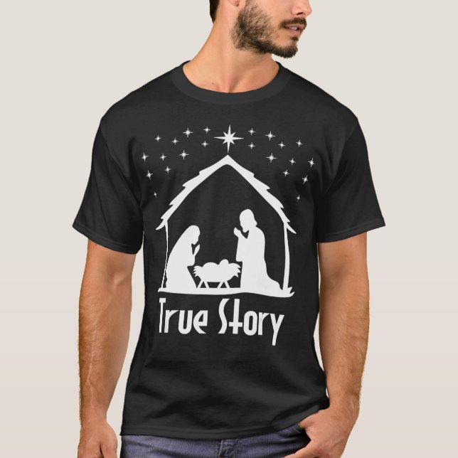 Wahre Geschichte Jesu Geburt Weihnachtsgeburt T-Shirt (Vorderseite)