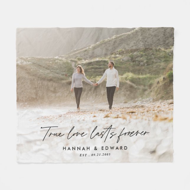 Wahre Liebe Foto Modernes, personalisiertes Gesche Fleecedecke (Vorderseite (Horizontal))