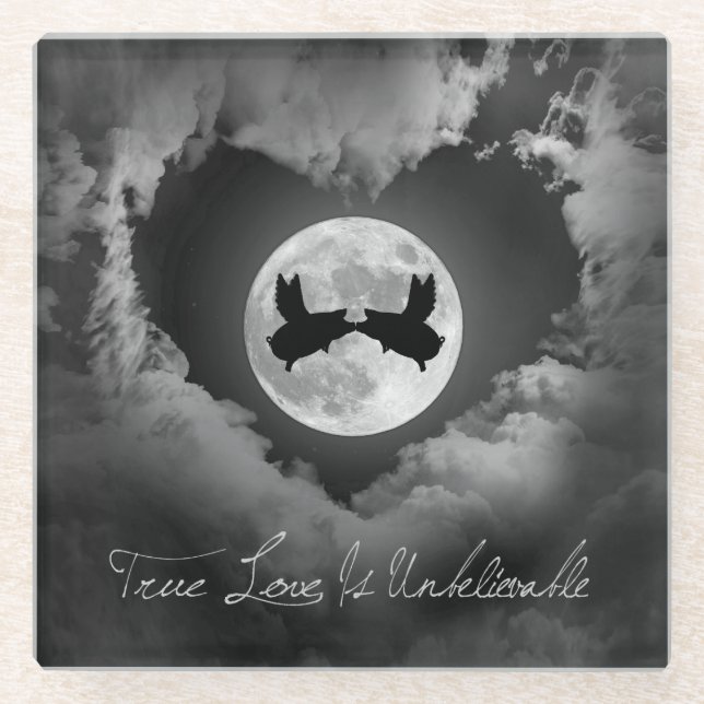 Wahre Liebe ist Unglaublich-Fliegen Schwein-Küssen Glasuntersetzer (Vorderseite)