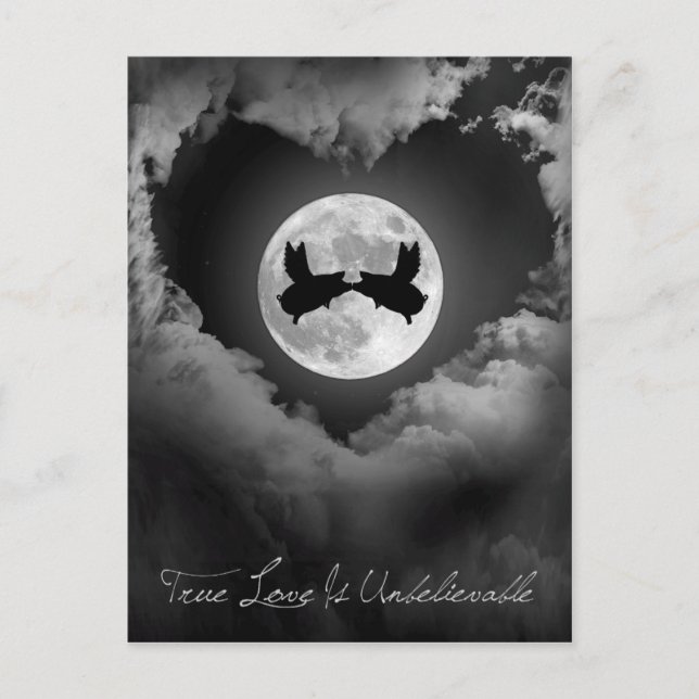 Wahre Liebe ist unglaublich fliegende Schweine küs Postkarte (Vorderseite)