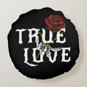 Wahre Liebe Rote Blume und Totenkopf-Hand Rundes Kissen