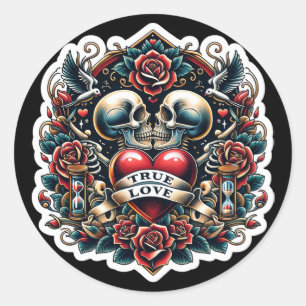 Wahre Liebe Skelett Herz Tattoo Hochzeit Runder Aufkleber