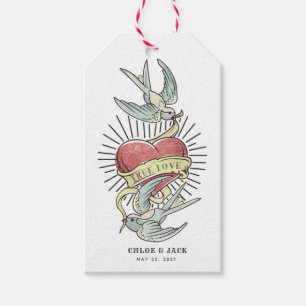 Wahre Liebe   Vintage Tattoo Birds mit Herz Geschenkanhänger