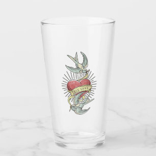 Wahre Liebe Vintage Tattoo Birds mit Herz Glas