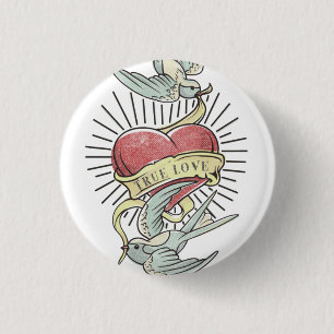 Wahre Liebe Vintage-Tattoo-Vögel mit Herz Button