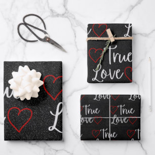Wahre Liebe Weißer Glitter Valentinstag Geschenkpapier Set