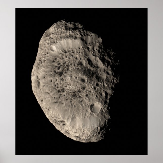 Wahres Farbmosaik des Saturnmonds Hyperion Poster (Vorne)