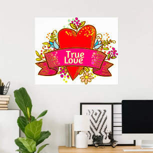 Wahres-Liebe-Herzband mit floralen Elementen Poster