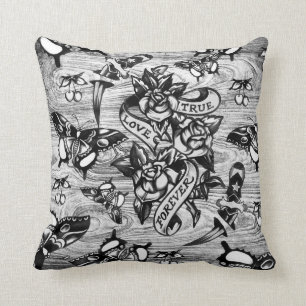 Wahres Liebe Surfabilly Tätowierungskissen im Gra Kissen