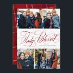 Wahrhaft gesegnet 4 Foto elegante religiöse Weihna Feiertagskarte<br><div class="desc">Diese religiöse Weihnachtskarte enthält eine Collage von vier Fotos zusammen mit einem eleganten Drehbuch "Wahrlich gesegnet". Mit seiner Christlichen Weihnachtsbotschaft ist es eine großartige Art, sinnvolle Urlaubswünsche zu senden. Das Design der Urlaubskarte ist elegant, dunkelrot und weiß und die Rückseite weist ein klassisches karierte auf. Finden Sie mehr Farben und...</div>