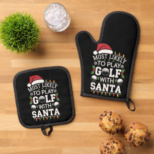 Wahrscheinlich spielt mit Santa Familie Xmas Golf Ofenhandschuh & Topflappen-Set