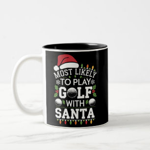 Wahrscheinlich spielt mit Santa Familie Xmas Golf Zweifarbige Tasse