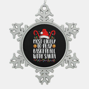Wahrscheinlich spielt mit Santa Xmas Basketball Schneeflocken Zinn-Ornament