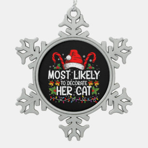 Wahrscheinlich wird sie ihre Katzenfamilie passend Schneeflocken Zinn-Ornament