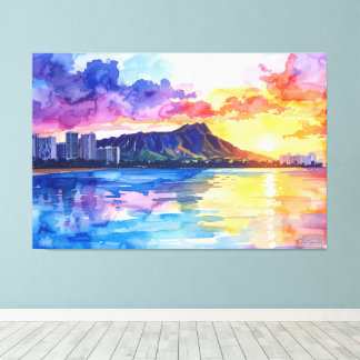 Waikiki and Diamond head Oahu painting Leinwanddruck