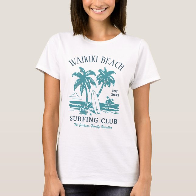 Waikiki Beach Family Urlaub Vintages Surflogo T-Shirt (Vorderseite)