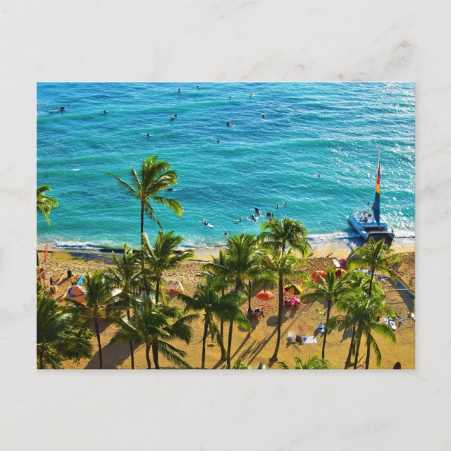 Waikiki Beach Feiertagspostkarte (Vorderseite)